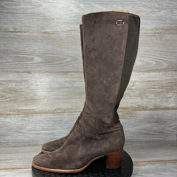 Timberland Women’s Brown Suede Heeled Knee High Boots Size 7 - Picture 1 of 10